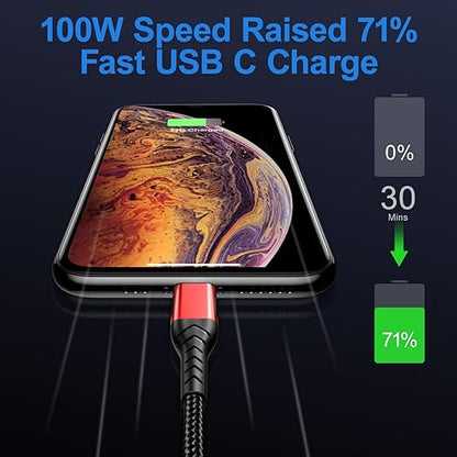 Durcord 2Pack 10ft USB C to USB C Cable, 100W Fast Charging, Compatible with iPhone 15 Pro/Plus/Max, Android/Phone/Pad, Red