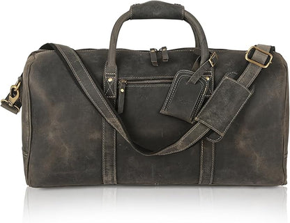 KomalC Leather Travel Duffel Bags for Men and Women Full Grain Leather Overnight Weekend Leather Bags Sports Gym Duffle