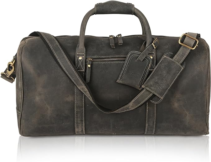 KomalC Leather Travel Duffel Bags for Men and Women Full Grain Leather Overnight Weekend Leather Bags Sports Gym Duffle