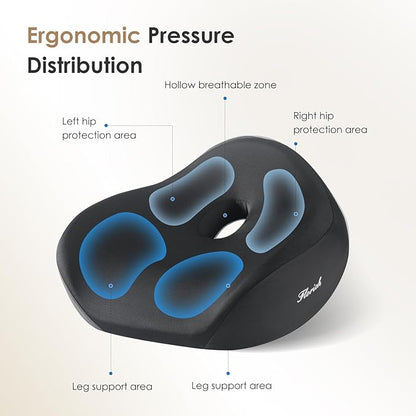 FLORICH Seat Cushion, Memory Foam Seat Cushion for Car Office Chair, Ergonomic Office Seat Chair Cushion for Sciatica Pain Relief, Larger Seat Cushion for for Long Sitting Office Workers - Black