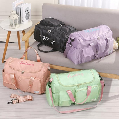 Personalized Duffel Bag Custom Sport Gym Travel Bags Embroidered Name Text Customized Dry Wet Separated Weekend Waterproof Bag for Women Men (B-green)