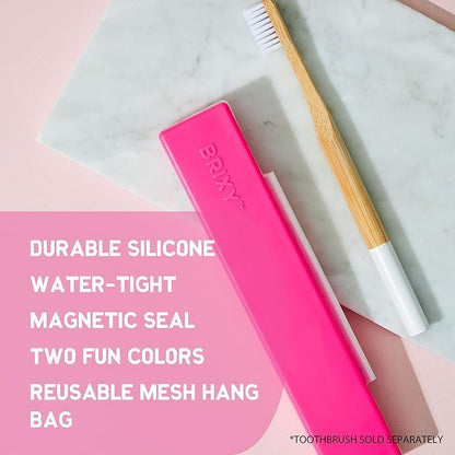 BRIXY Toothbrush Container, Silicone Travel Case, Portable Holder for Manual Toothbrushes, Bathroom, Camping, Vacation, Business Trip, Durable Silicone, Seals Magnetically, 2Pack