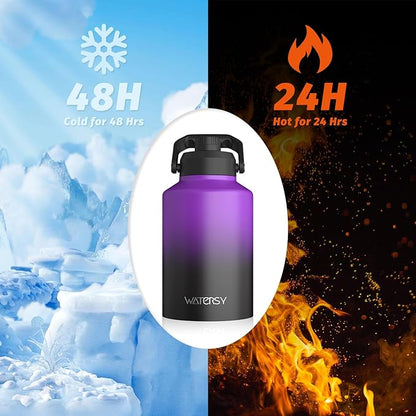WATERSY 1 Gallon Water Bottle Insulated(Cold for 48 Hrs),BPA Free&Leak Proof,128oz Stainless Steel Water Jug,Big thermo,Large Water Bottle with Handle for Gym,Hiking,Camping&Travel,Purple
