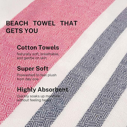 Cotton Turkish Beach Towel with Towels Oversized 36"x72" Pool Absorbent Extra Large Quick Dry Sand Travel Towel (Rosé & Riviera, 4 Pack)