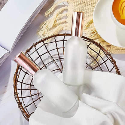 Roshtia 30 Pcs 3.4 oz/ 100 ml Rose Gold Glass Spray Bottle Refillable Perfume Atomizer Clear Decorative Empty Bottles with Fine Mist Sprayer Pump for Face Body Travel