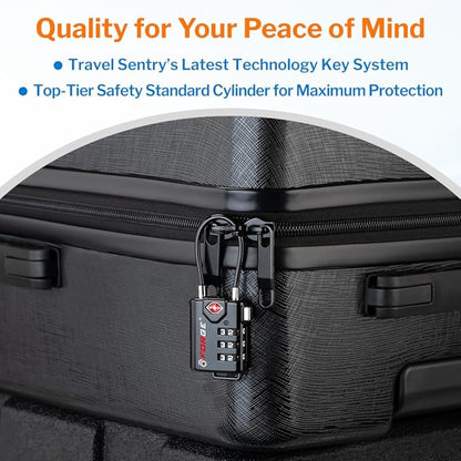 TSA Approved Cable Luggage Locks, Re-settable Combination with Alloy Body, Black 2 Locks.