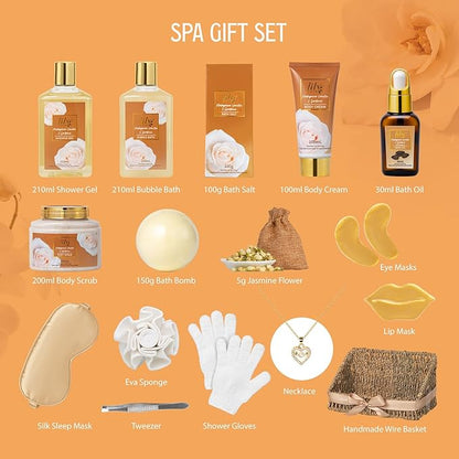 Christmas Gifts for Women - 17Pcs Vanilla Bath and Body Gift Basket Set for Women Spa Gift Baskets Spa Kit | Perfect Gifts for Valentines, Mothers Day, Birthday Gifts, Self Skin Care Gift Sets for Her