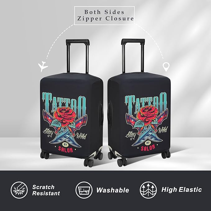 Explore Land Travel Luggage Cover Suitcase Protector Fits 31-32 Inch Case (Blade Rose, XL)