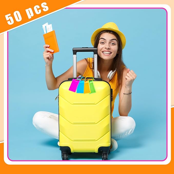 Sumind 50 Pcs Plastic Luggage Tags Assorted Name Identification Labels Flexible Suitcase Tags for Travel Baggage, 10 Colors (Plastic)