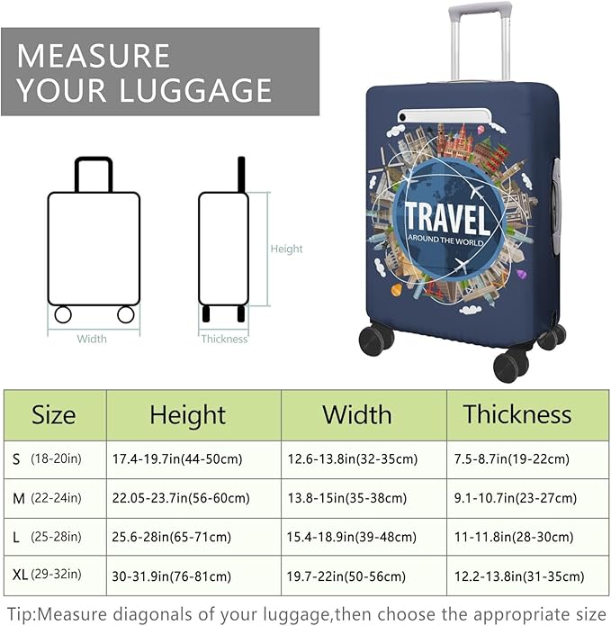 Travel around the world Travel Luggage Cover, Travel-Themed Suitcase Protector Stretchable, Washable Travel Suitcase Cover (XL for 29-32 Inch Luggage)