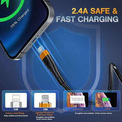 OIITH MFi Certified for iPhone Charger Cable 3 Pack 10 Ft, Extra Long for Lightning Charging Cord, Fast 2.4A for iPhone USB Cord Compatible with iPhone12/11/XS/Max/XR/X/8/8P/7P/6/iPad - Orange