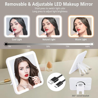 Travel Makeup Bag with Led Mirror Make up Case with Lighted Mirror Cosmetic Organizer bag with Adjustable Dividers and 5X Magnifying Mirror Makeup Box Vanity Case for Women