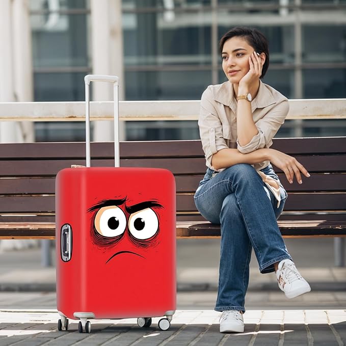 Angry Face Luggage Cover, Washable Funny Cartoon Suitcase Cover, Stretchable Travel Suitcase Protector Anti-scratch Bag Cover,M
