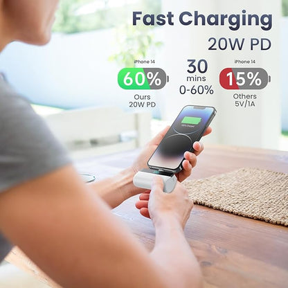 Mini Portable Charger for iPhone,5200mAh PD Fast Charging Battery Pack,LCD Display Cute Power Bank Portable Phone Charger for iPhone 14/14 Pro Max/13/13 Pro/12 Pro/11/XS/XR/X/8/7/6-Warm White