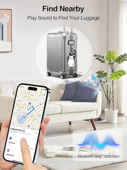 TopMade Smart Luggage Tag with Find My, Premium Leather Luggage Tags for Suitcase, Travel Bags, Backpacks, Anti-Lost Suitcase Tag Tracker for Travel with Privacy Name Card, Rechargeable