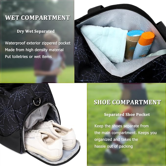 JIANYA Kids Duffle Bag Boys Sports Gym Bag with Shoe Compartment & Wet Pocket, Kids Carry On Weekender Travel Bag, Red