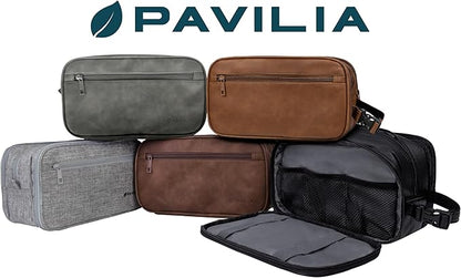PAVILIA Toiletry Bag for Men, Travel Pouch Essentials Shaving Dopp Kit, Travel Bag Toiletries Organizer Case, Cosmetic Make Up Accessory, Water Resistant