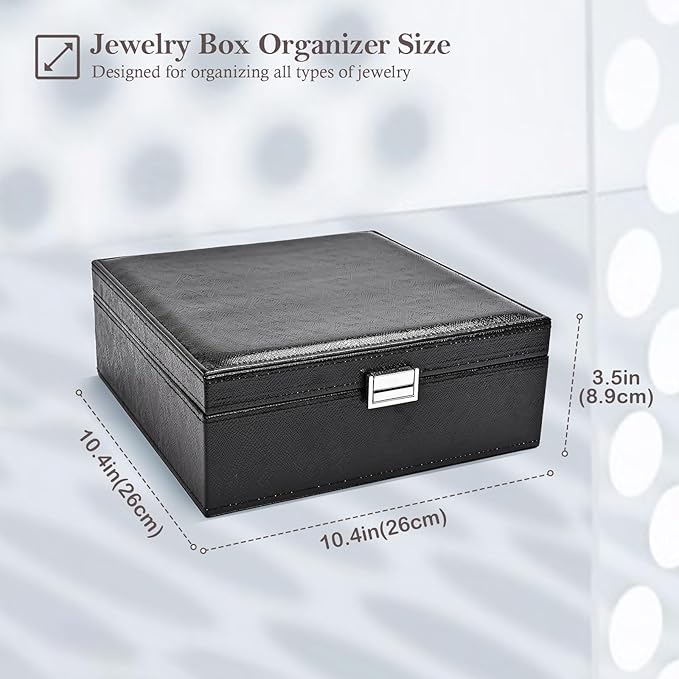 ProCase Jewelry Box for Women, 2 Layers Large Leather Jewelry Organizer Storage Case with Removable Pad for Earrings -Lizardblack