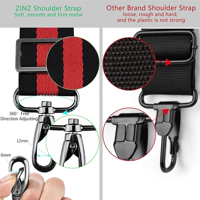 ZINZ Shoulder Strap Universal Bag Strap - 78" Ultra-Thick Padded with Dual Balanced Adjustable Buckles for Briefcase, Travel, Sports, Laptop, Crossbody Bag，Stripes-BkRBk