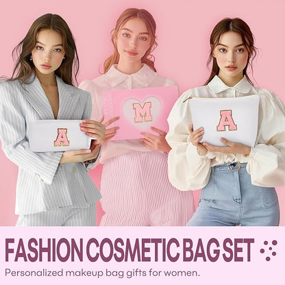 mibasies 2 PCS Initial Makeup Bags: Mothers Day Gifts for Women - Best Friend Birthday Gifts Graduation Gifts Wedding Bridesmaid Girlfriend Wife Daughter Sister Girl Gifts - White M