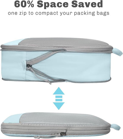 Hynes Eagle 6 Set/ 4 Set/ 2 Set Compression Packing Cubes Travel Essentials Lightweight Nylon Luggage Suitcase Organizer Bag Light Blue 6PCS