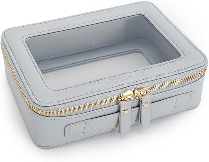 Aveniee Clear Makeup Bag Organizer Set,Portable Travel Toiletry Cosmetic Bag Case for Women,Vegan Leather Make Up Pouch Car Bag for Essentials,Middle+Large,Blue