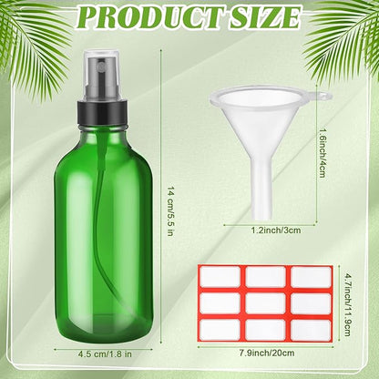 Fumete 36 Pcs Glass Spray Bottles 4oz Fine Mist Glass Spray Bottle Refillable Liquid Containers with 6 Labels 6 Funnel for Hair Travel Plants Cleaning Solutions Skin Care(Green,Classic)