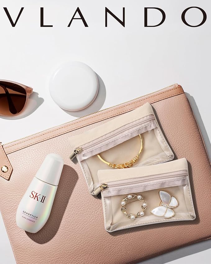 Vlando Velvet Jewelry Pouch with Zipper - Clear Travel Jewelry Bag Organizer for Business Trips & Gifts