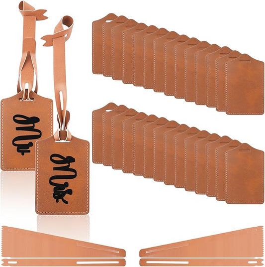 30 Sets Khaki Luggage Tags Laser Engraving Material - Ideal Laserable Engravable Leatherette Gift - Lasable Faux PU Leather Name ID for Suitcases Bag Backpack to Easily Distinguish during Trip