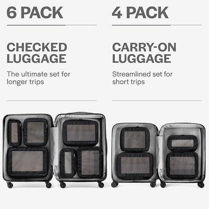 Aerotrunk Compression Packing Cubes for Travel - Luggage Organizer Bags - Double Zipper Packing Cubes for Suitcases (4-Pack, Black)