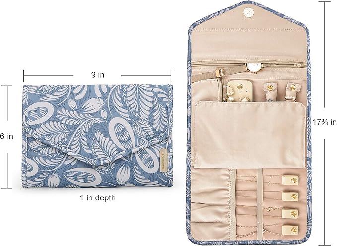 BAGSMART Travel Jewellery Organiser Roll Foldable Jewelry Case for Journey-Rings, Necklaces, Bracelets, Earrings, White Leaf