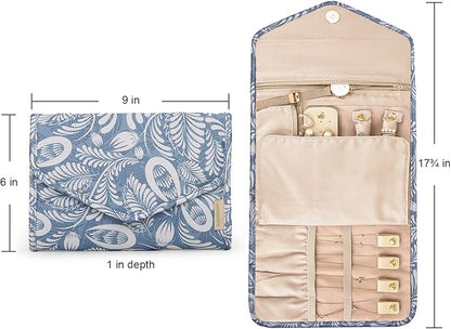 BAGSMART Travel Jewellery Organiser Roll Foldable Jewelry Case for Journey-Rings, Necklaces, Bracelets, Earrings, White Leaf