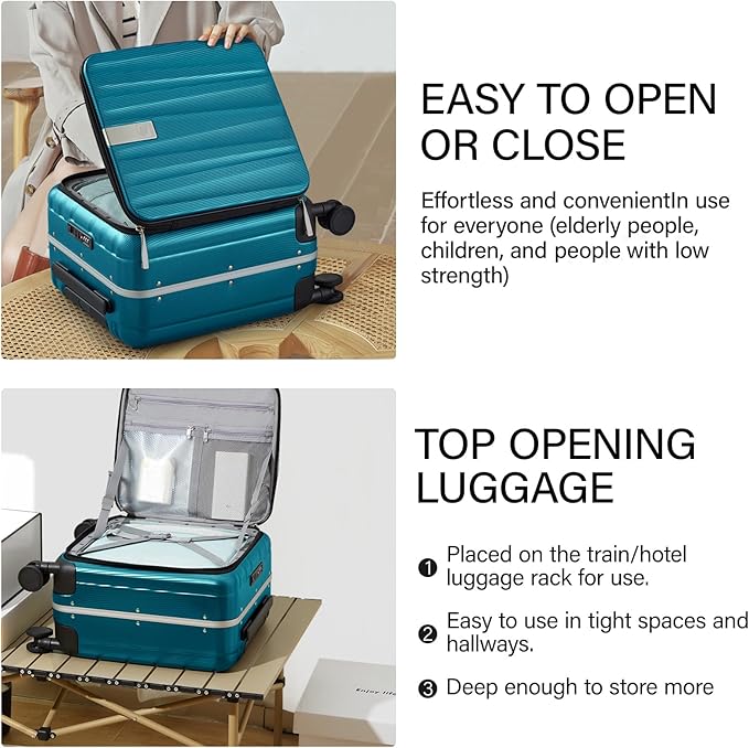 Hanke 16 Inch Small Carry On Luggage Hard Shell Top Opening Aluminum Frame Suitcase with Spinner Wheels, Underseat Front Open Luggage for Men & Women Business Travel and Short Trips, Caribbean Blue