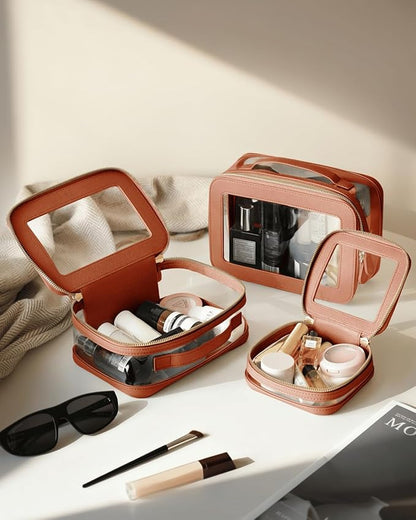 Clear Cosmetic Bag Set for Women Makeup Bag with Handle, 3 Pcs Travel Toiletry Bag Transparent Cosmetic Case Portable Make Up Organizer Bag for Essentials