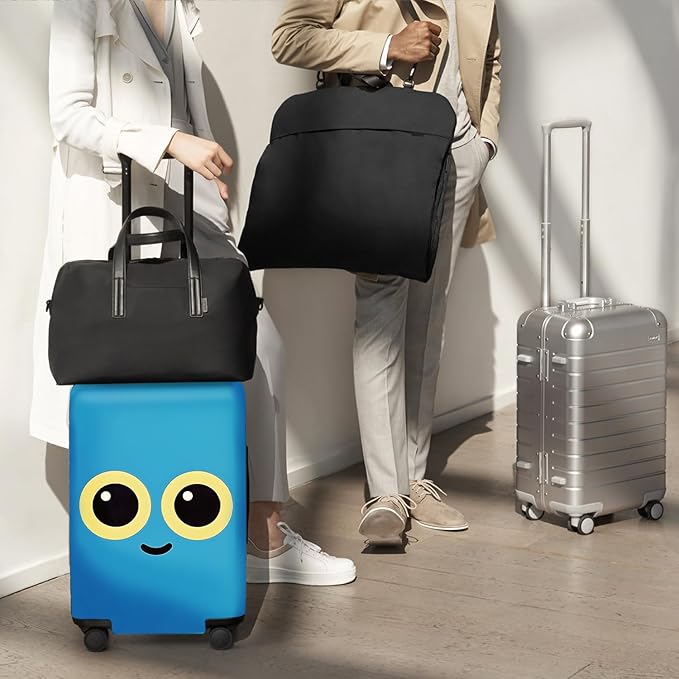 ANNA QUEEN Cute Emoticons Blue Luggage Cover Washable Suitcase Protector Suitcase Cover Anti-Scratch,Stretchable Fit for 18-32Inch Luggage,Travel Bag Cover M(fits 22-25Inch suitcase)