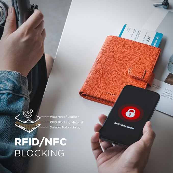 VULKIT Leather Passport Travel Wallet for 2 Passports Pocket Slim Double Passport Holder RFID Blocking with ID Window for Women or Men