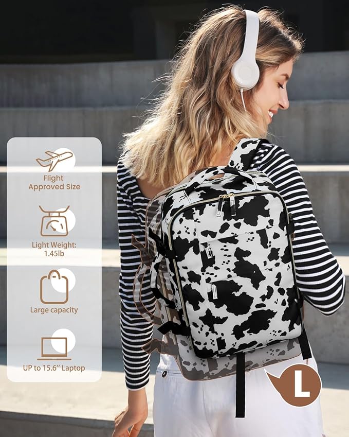 Travel Backpack for Women Man, Waterproof Personal Item Travel Bag Airline Approved Laptop Backpack Bookbag Weekender bags for Business,Travel, Work Fits 15.6 inch Laptop(Medium,Cowprint)