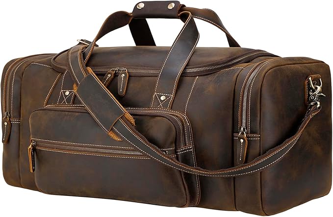 Polare 23" Full Grain Cowhide Leather Gym Duffle Weekender Overnight Travel Duffel Bag For Men