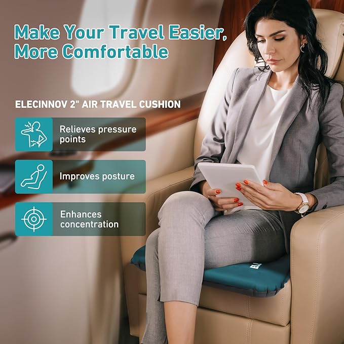 Inflatable Seat Cushion, Self Inflating Memory Foam Stadium Seat Cushion Lightweight Camping Chair Pad Airplane Cushion for Long Flights Outdoor Travel Bleacher Office Car Backpacking (Blue)