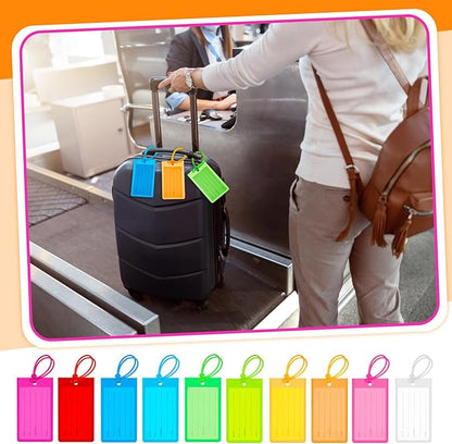 Sumind 50 Pcs Plastic Luggage Tags Assorted Name Identification Labels Flexible Suitcase Tags for Travel Baggage, 10 Colors (Plastic)