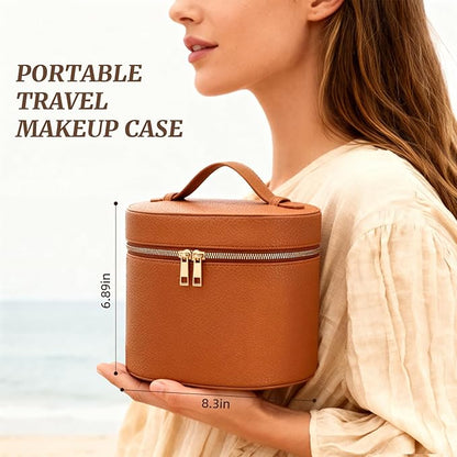 Makeup Case for Women,Travel Make Up Bag Organizer With Compartments and Handle,Portable Cosmetic Bags for Girl,Toiletry Bag for Women - Brown