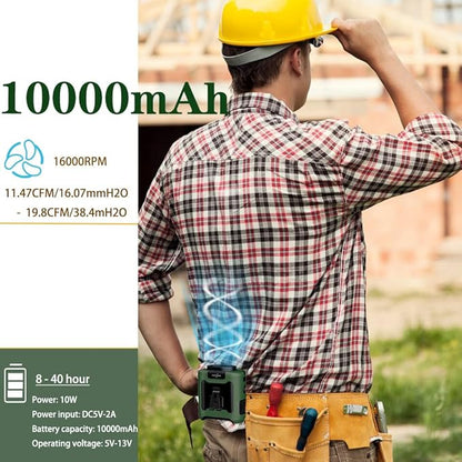 CAZOKASI Personal Fan 10000mAh Waist Portable Rechargeable Wearable Hand Free, 6-40hours Wearable Cooler Fan for Traveling Working Outdoor Office (10000mAh / Green)