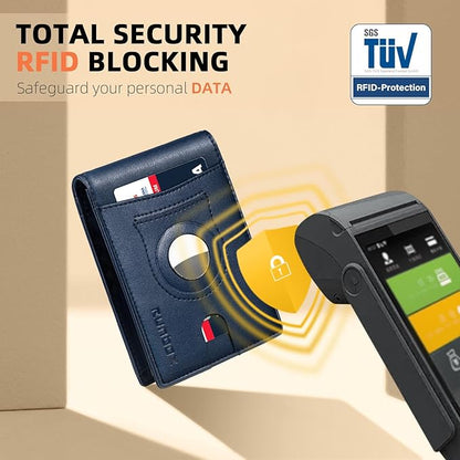 RUNBOX AirTag-Wallet-Mens-Slim-RFID Blocking Wallets Leather with Bill Compartment Air Tag Bifold Card Holder Wallet Gifts for Men Dad