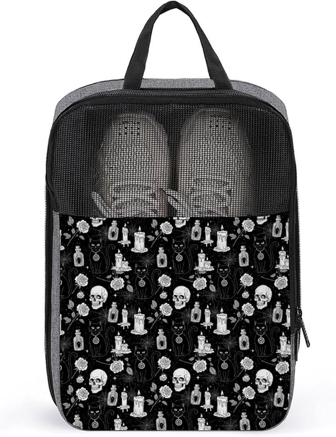 Travel Shoe Bags for Storage and Packing Portable Sneaker Bags Black Cat Skull Goth Lightweight Sport Shoe Pouch Bag