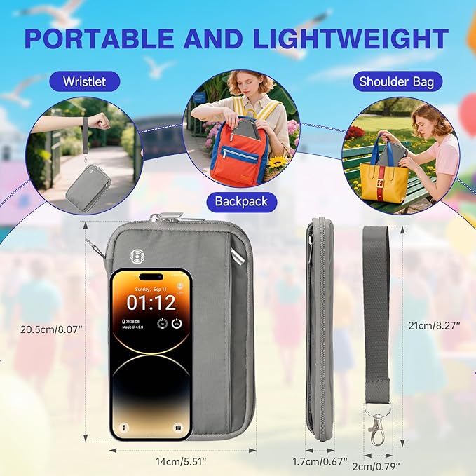 WALNEW Passport Holder for Travel Family, RFID-Blocking Travel Wallet Holder for 6 Passports, Water Resistant Bag Document Organizer for Cards, Cash, Boarding Passes, Tickets (Gray)