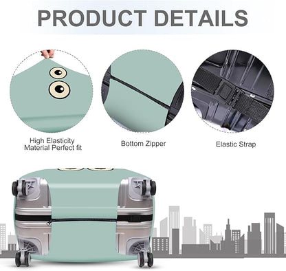 ANNA QUEEN Funny Cartoon Eyes Luggage Cover, Teal Suitcase Protector with Cute Big Eyes Design, Travel Suitcase Cover for 24-26 Inch Luggage, Stretchable & Washable Spandex Travel Accessories