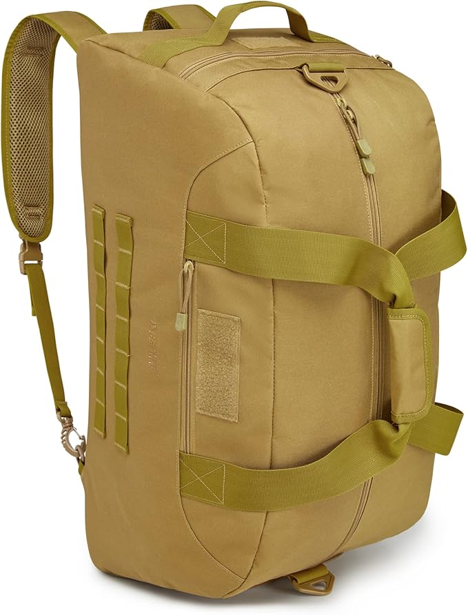 G4Free 70L Large Tactical Duffle Bag Men Sports Gym Backpack with Shoes Compartment Military MOLLE Duffel Backpack (Brown)