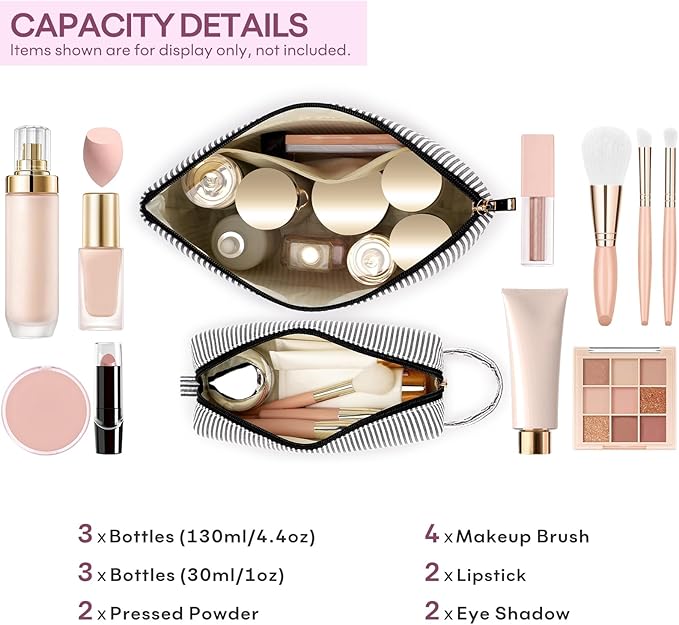 2 PCS Initial Makeup Bags for Women: Cosmetic Bag for Travel Toiletry - Birthday Gifts for 11 12 13 14 15 16 17 18 Years Old Girl Graduation Teacher Gift- Teen Girl Gifts Trendy Stuff - Black A