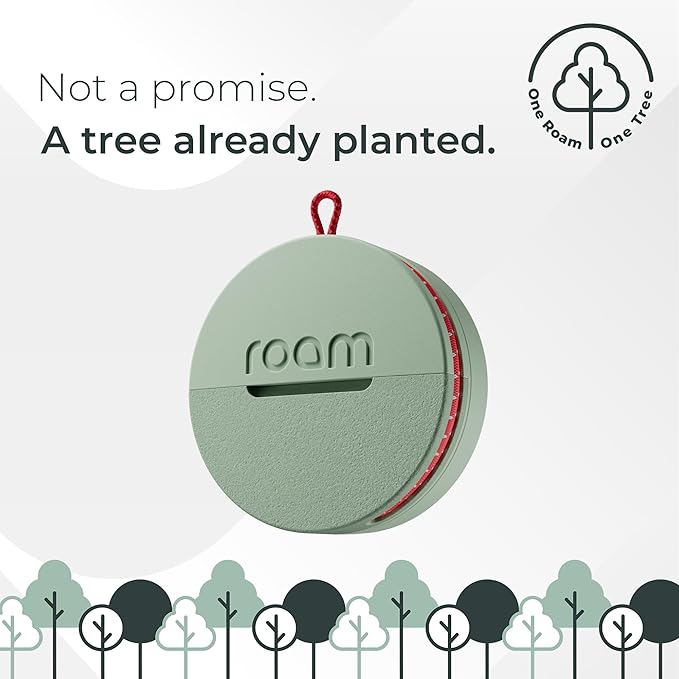 Roam Smart Tracker | Family-Friendly Eco Tracker for Keys, Bags & Kids’ Gear | Works with iOS & Android | Built-in Strap, QR Lost & Found | Replaceable Battery | No Extra App | 1-Pack, Green