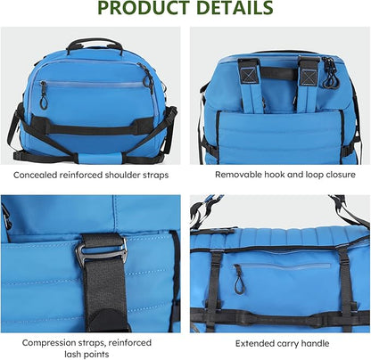 Vomgomfom 86L Collapsible Wheeled Luggage With Removable Backpack Straps,Waterproof Rolling Duffle Bag with Quilted Base,No Telescope Handle,Blue